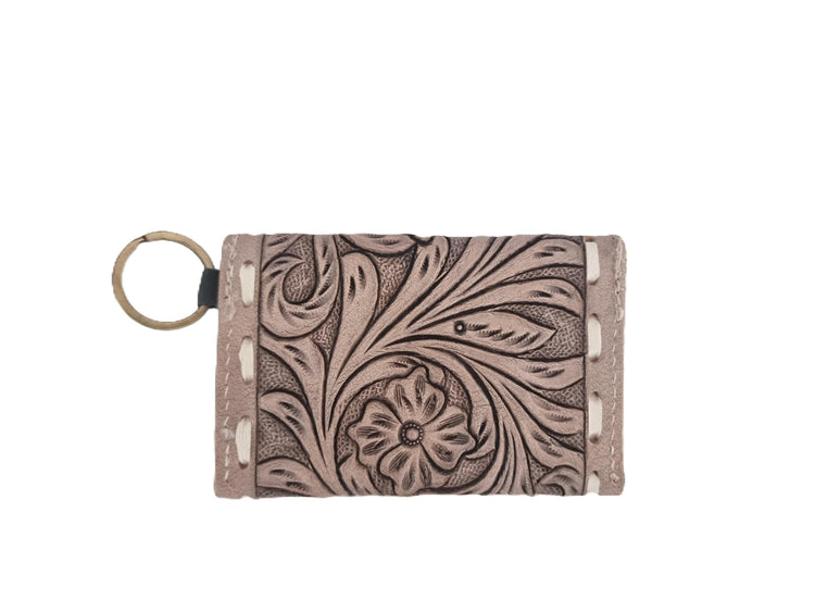 Tooled Leather Keychain Wallet: Mini Coin Purse, Western Style