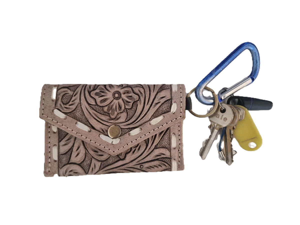 Tooled Leather Keychain Wallet: Mini Coin Purse, Western Style