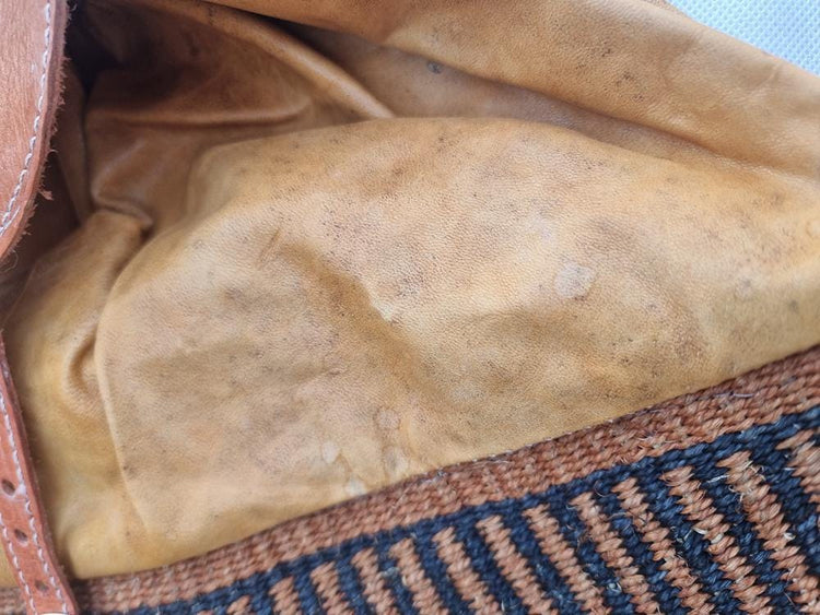 Extra Large Sisal Backpack: Vintage Leather Rucksack, Boho Travel Bag