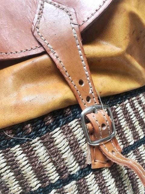 Vintage Sisal Bucket Backpack: Extra Large Leather Travel Bag