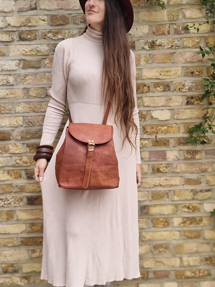 Convertible Leather Backpack Handbag: Unisex Rucksack, Vintage Boho Travel Bag