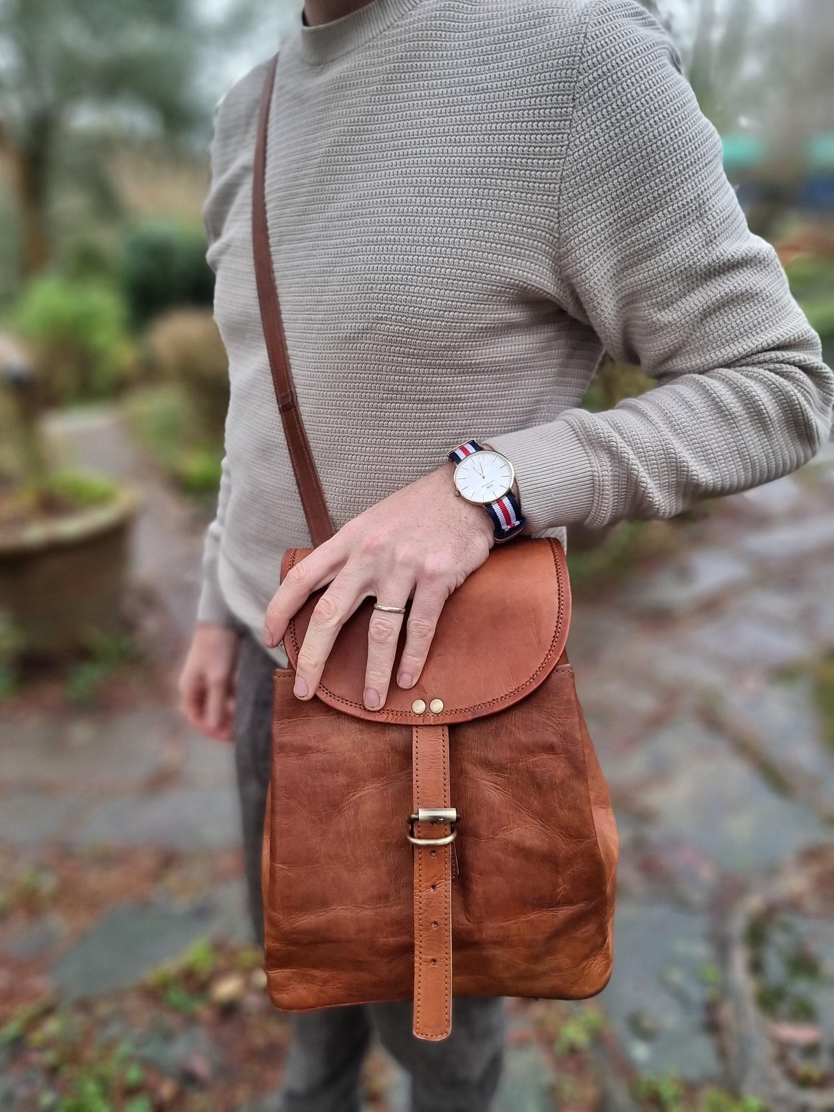 Convertible Leather Backpack Handbag: Unisex Rucksack, Vintage Boho Travel Bag
