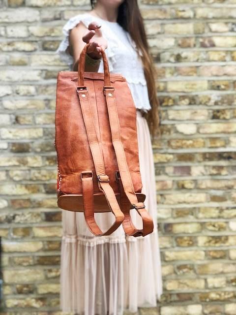 Hand Embroidered Leather Backpack: Bohemian Travel Bag