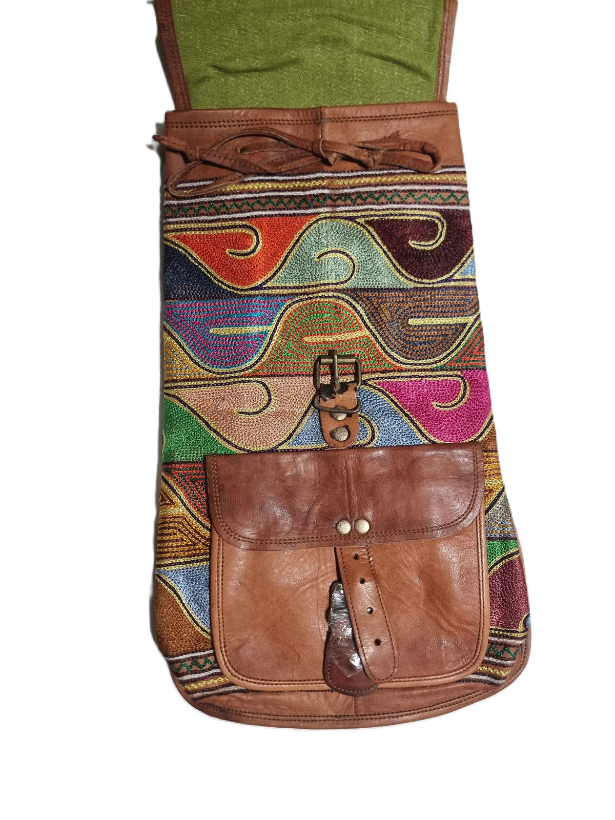 Hand Embroidered Leather Backpack: Bohemian Travel Bag