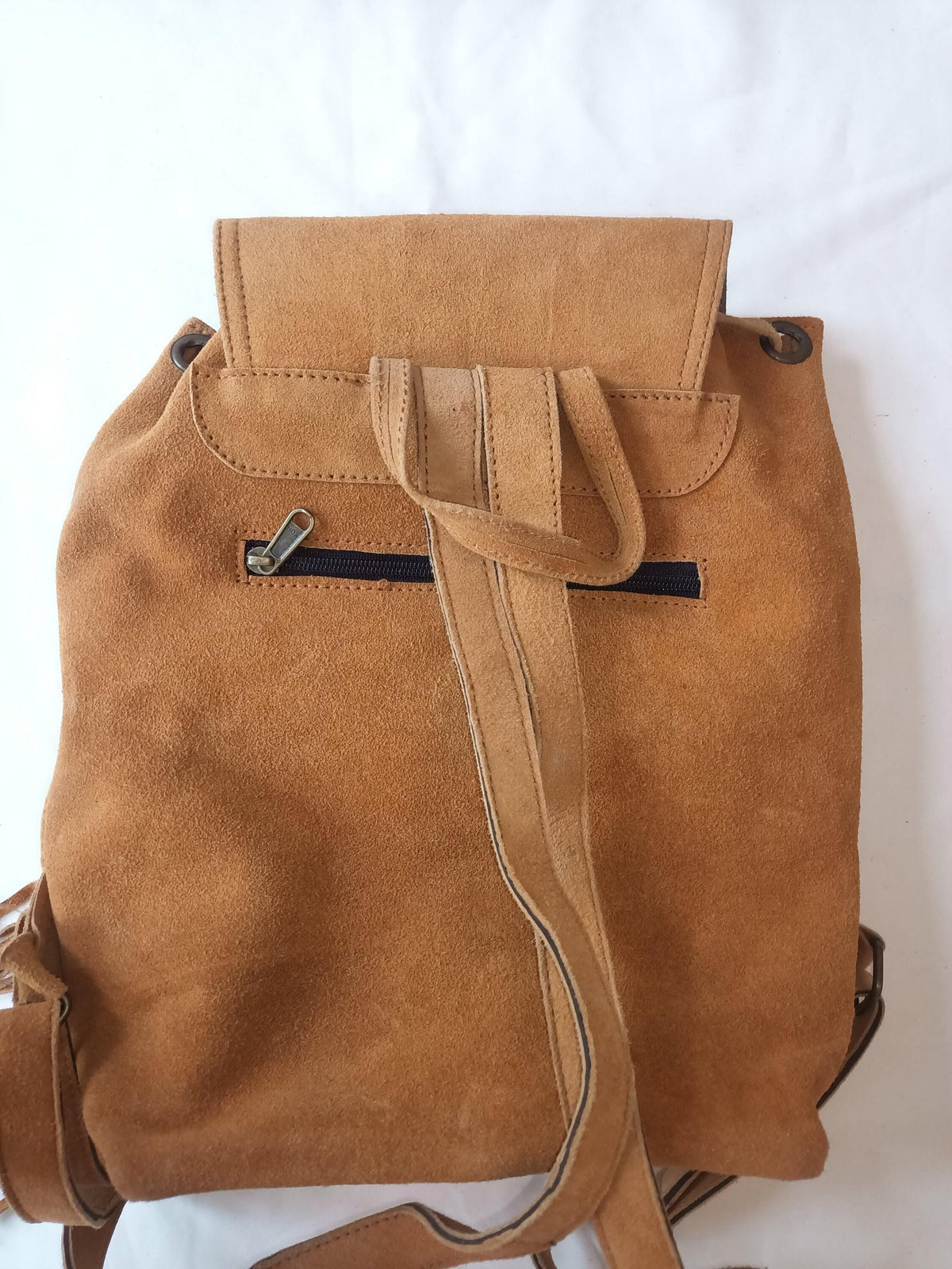 Mustard Yellow Suede Leather Backpack: Boho Festival Rucksack