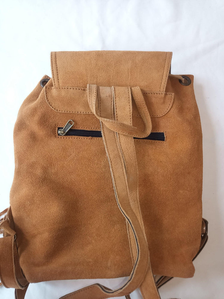 Mustard Yellow Suede Leather Backpack: Boho Festival Rucksack