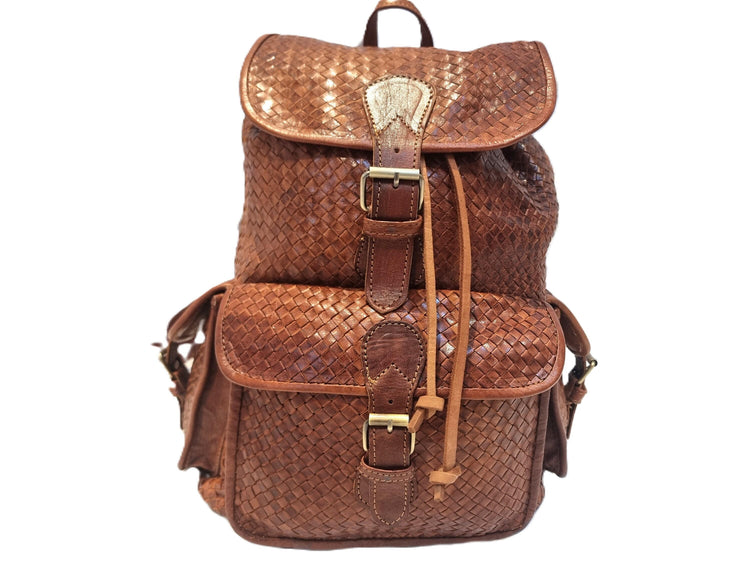 Large Braided Woven Leather Backpack Women, Boho Hippie Rucksack, Laptop Travel Bag, Handmade Moroccan Crafts