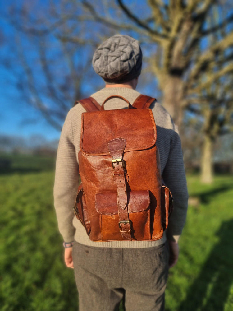 Large Leather Travel Backpack: 16" Unisex Rucksack, Laptop Bag