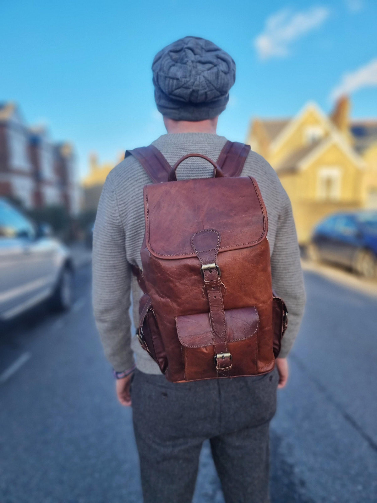 Large Leather Travel Backpack: 16" Unisex Rucksack, Laptop Bag