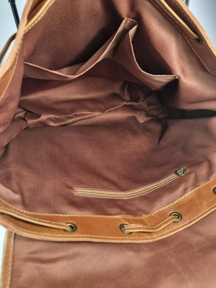 Extra Large Leather Backpack – Handmade Vintage Tan Brown Trekking Rucksack