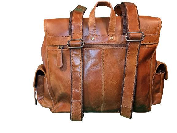 Extra Large Leather Backpack – Handmade Vintage Tan Brown Trekking Rucksack