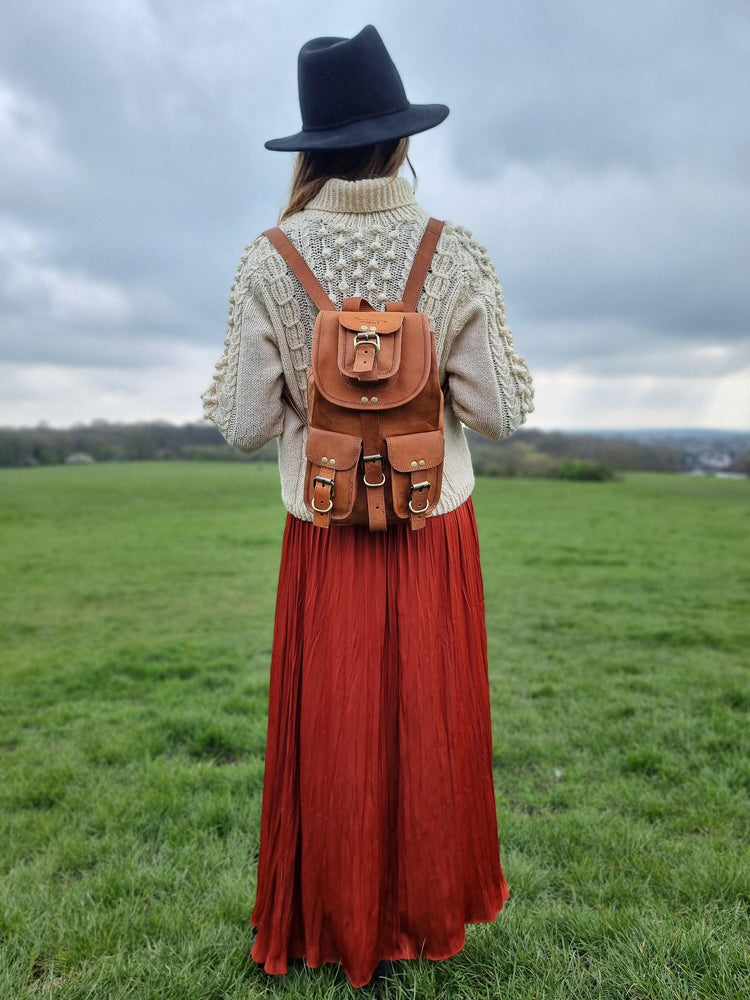 Small Leather Backpack Purse: Vintage Style Rucksack, Tan Brown
