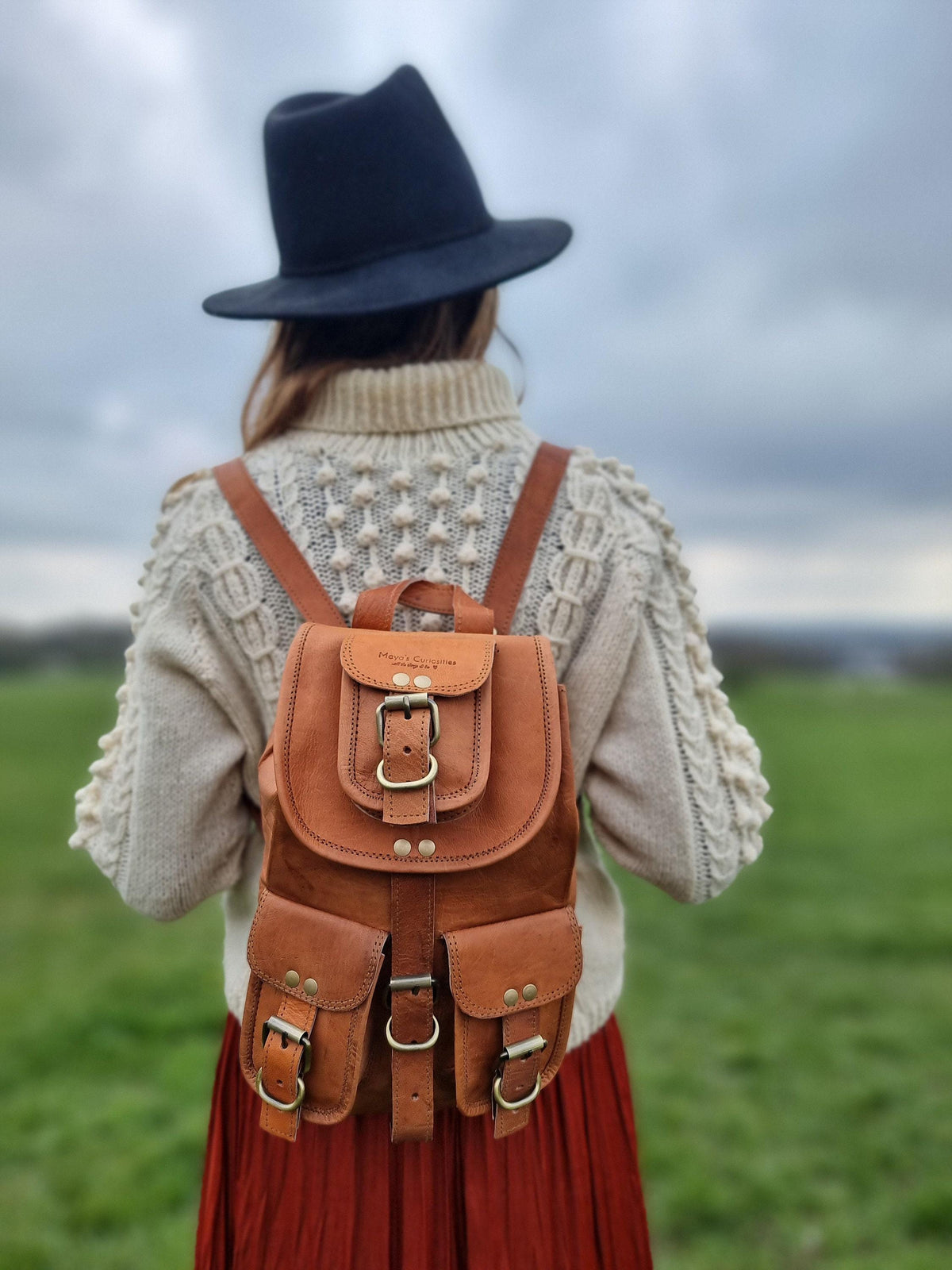 Small Leather Backpack Purse: Vintage Style Rucksack, Tan Brown