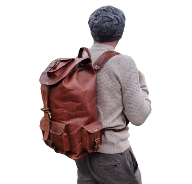 Large Vintage Leather Backpack: 15-inch Laptop Rucksack, Handcrafted