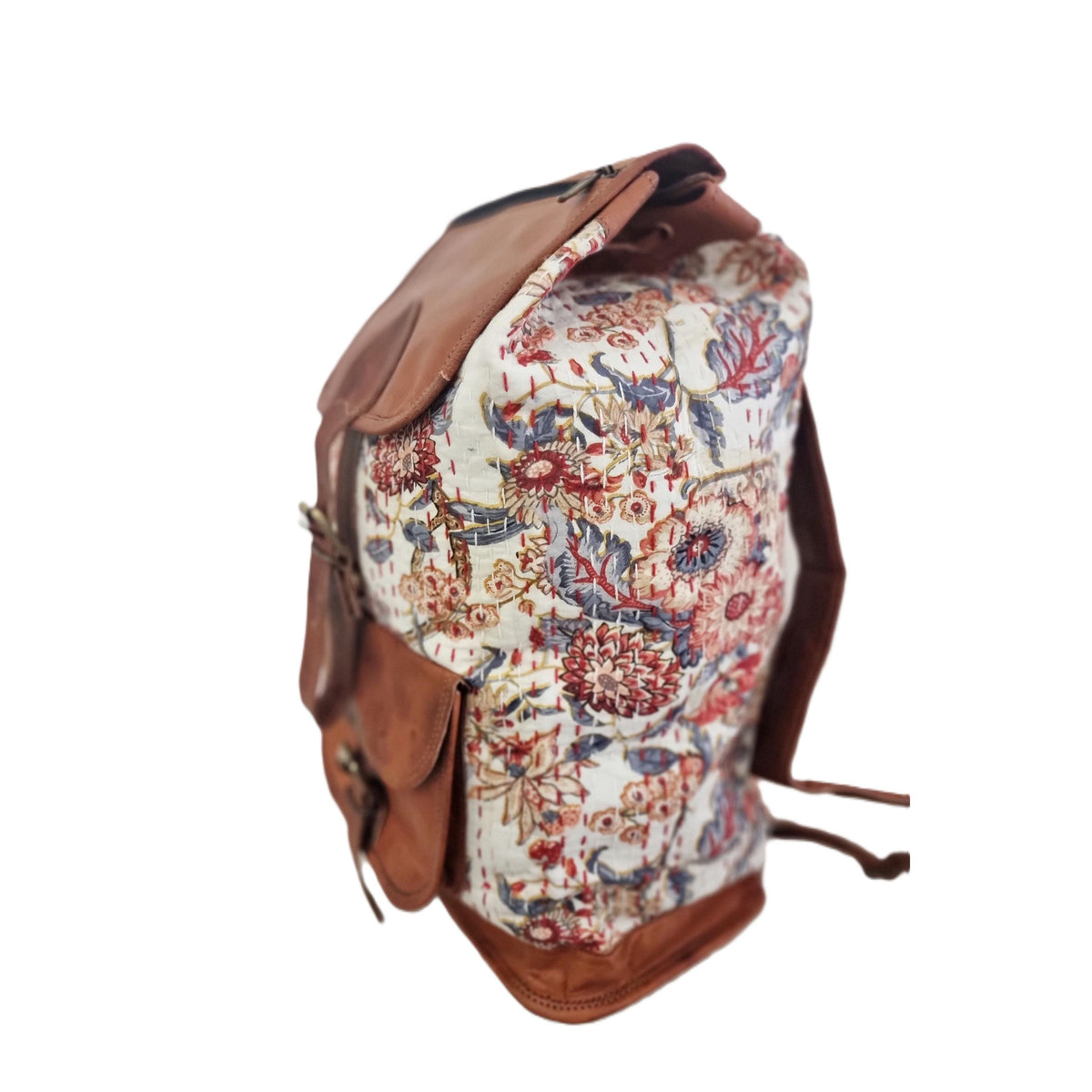 Floral Leather Backpack: Large Canvas Rucksack, Vintage Boho Bag
