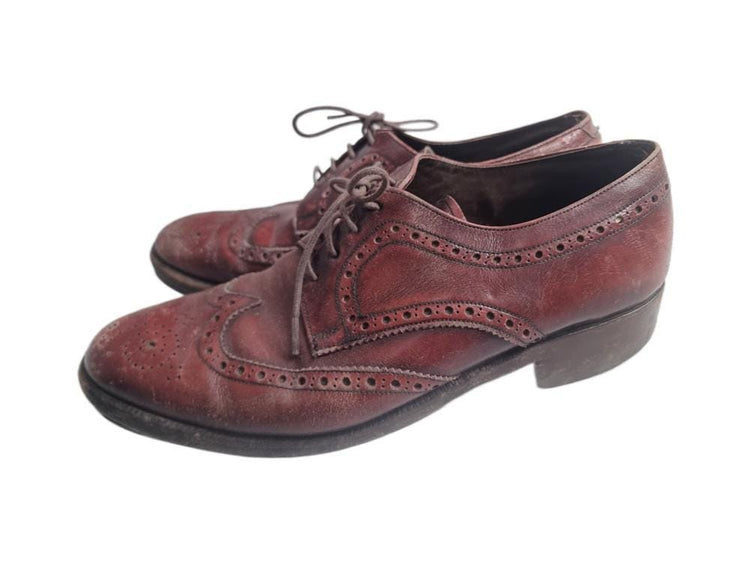 Vintage Burgundy Leather Oxford Shoes, Retro Brogues, Unisex Leather Shoes, Hippie Boho Footwear, Handmade Oxfords, UK 6 EU 39