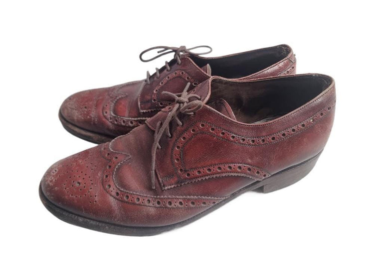 Vintage Burgundy Leather Oxford Shoes, Retro Brogues, Unisex Leather Shoes, Hippie Boho Footwear, Handmade Oxfords, UK 6 EU 39