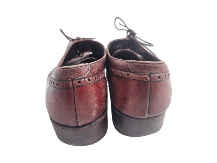 Vintage Burgundy Leather Oxford Shoes, Retro Brogues, Unisex Leather Shoes, Hippie Boho Footwear, Handmade Oxfords, UK 6 EU 39