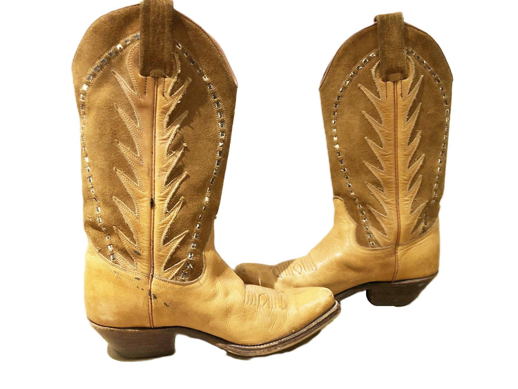 Vintage Cowboy Boots, Tan Brown Leather Western Boots, Genuine Leather Boots, Retro Cowgirl Boots, Unisex Western Shoes, EU 36 UK 3