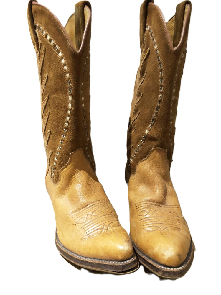 Vintage Cowboy Boots, Tan Brown Leather Western Boots, Genuine Leather Boots, Retro Cowgirl Boots, Unisex Western Shoes, EU 36 UK 3
