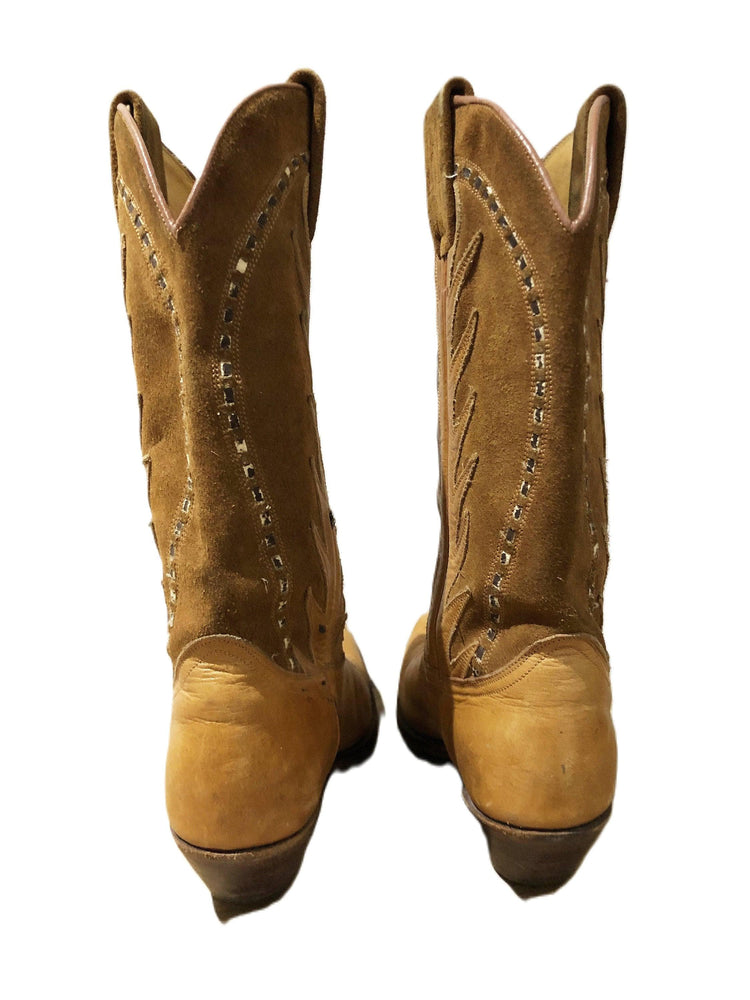 Vintage Cowboy Boots, Tan Brown Leather Western Boots, Genuine Leather Boots, Retro Cowgirl Boots, Unisex Western Shoes, EU 36 UK 3