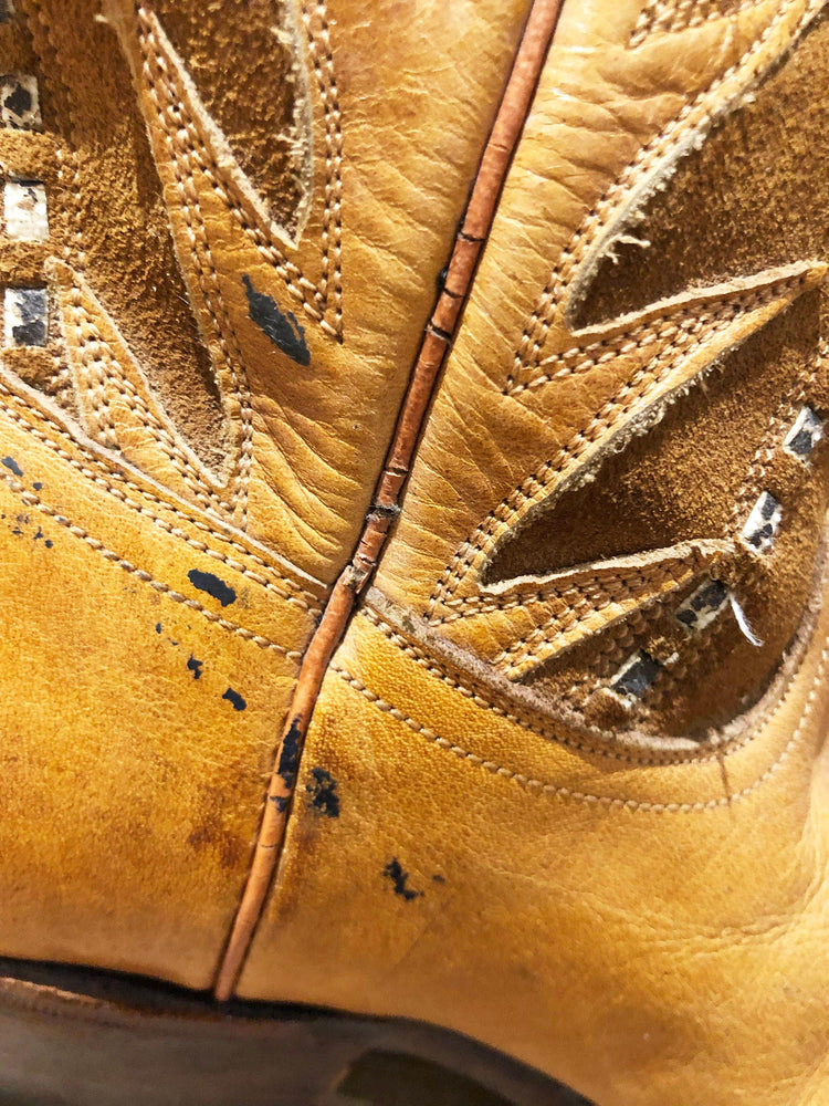 Vintage Cowboy Boots, Tan Brown Leather Western Boots, Genuine Leather Boots, Retro Cowgirl Boots, Unisex Western Shoes, EU 36 UK 3