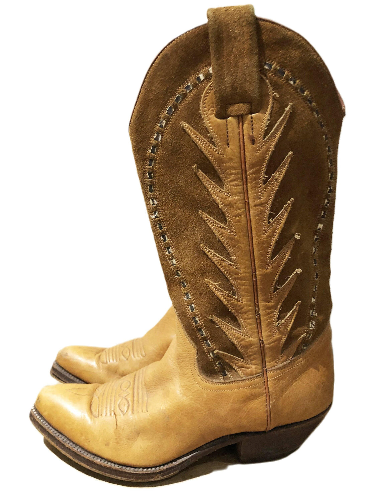 Vintage Cowboy Boots, Tan Brown Leather Western Boots, Genuine Leather Boots, Retro Cowgirl Boots, Unisex Western Shoes, EU 36 UK 3