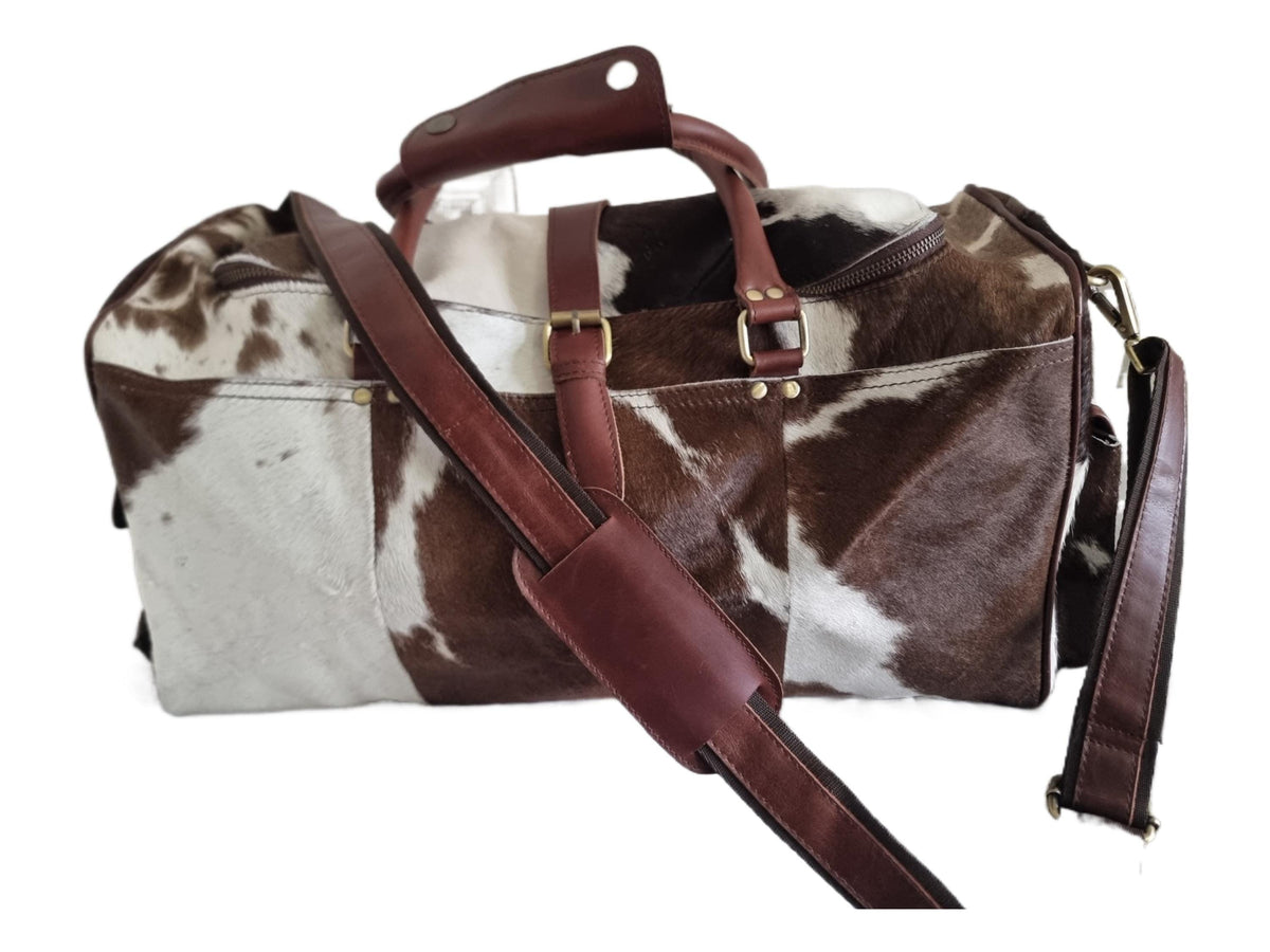 Cowhide Leather Duffle Bag for Men & Women, Large Western Weekender Travel Bag Overnight Carry On