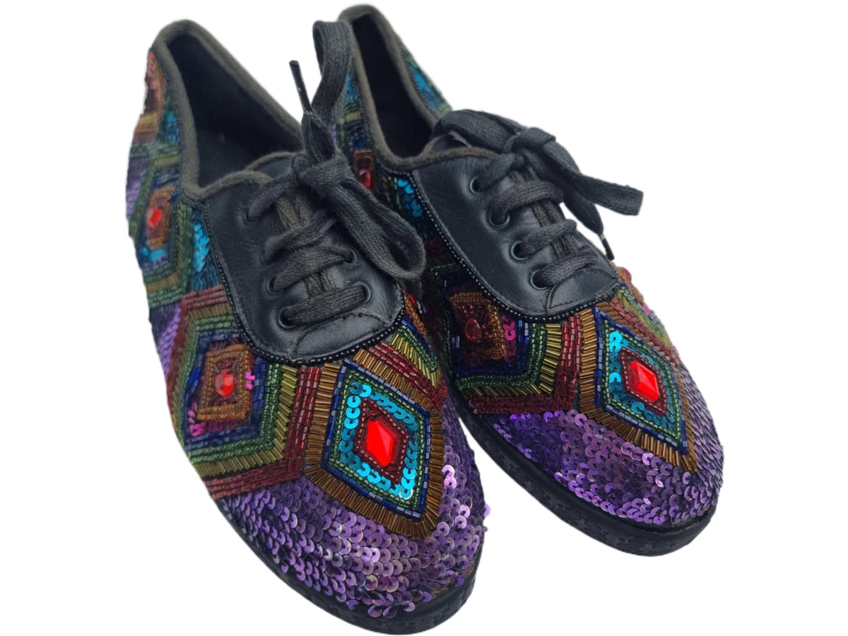 Sequin Beaded Leather Flats - Beverly Feldman - US 7 / EU 38