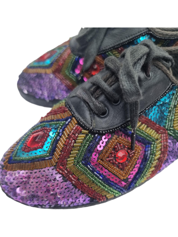 Sequin Beaded Leather Flats - Beverly Feldman - US 7 / EU 38