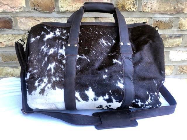 Cowhide Leather Weekender Bag: Medium Duffle, Adjustable Strap
