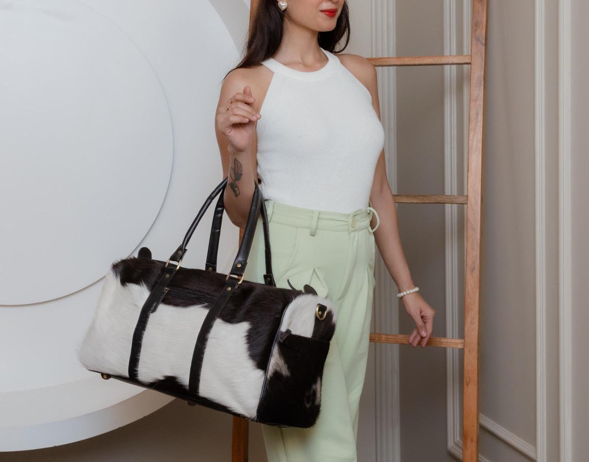 Cowhide Leather Travel Duffle Bag: Unisex Western Weekender