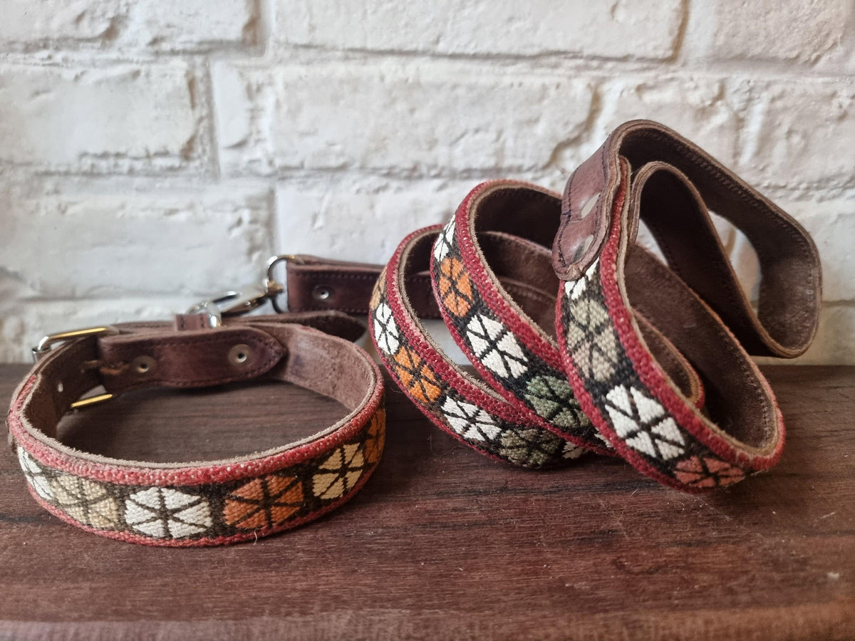 Boho dog collar for small dogs, tribal pet collar real leather, unique puppy collar with moroccan kilim, bohemian dog accessories gifts