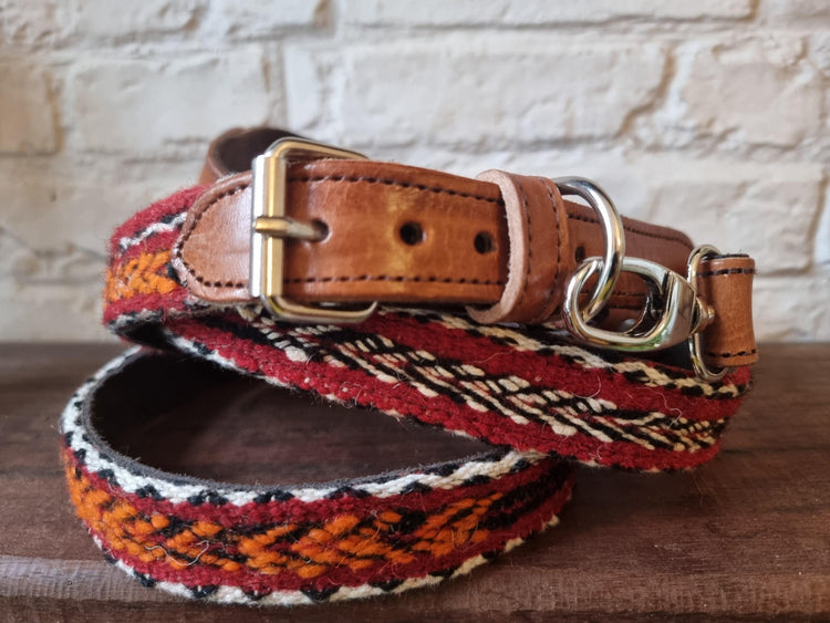 Leather Dog Collar & Leash Set: Vintage Moroccan Kilim, Large Dogs