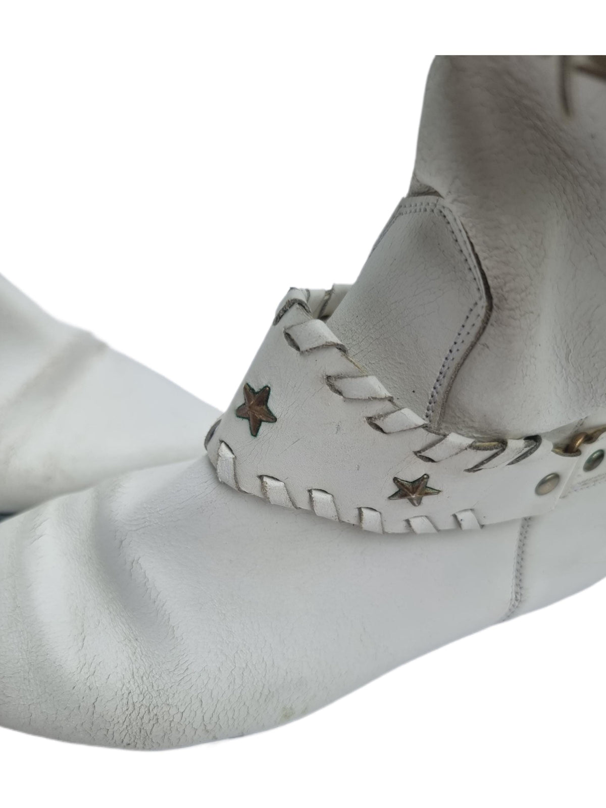 Vintage White Fringe Leather Cowboy Boots - UK 5 / US 7
