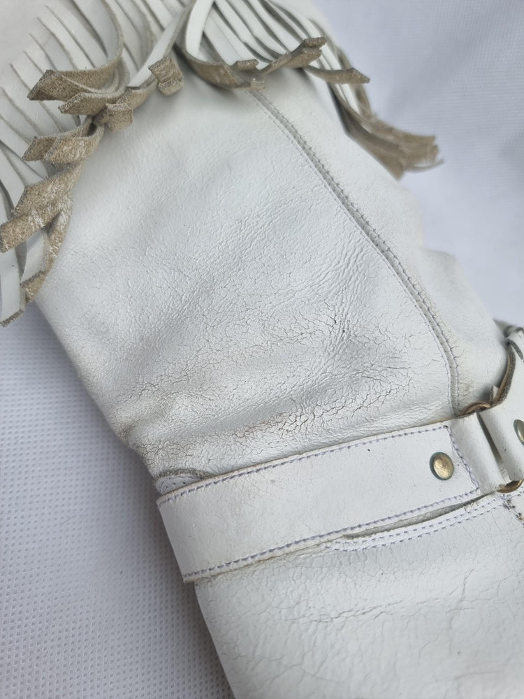 Vintage White Fringe Leather Cowboy Boots - UK 5 / US 7