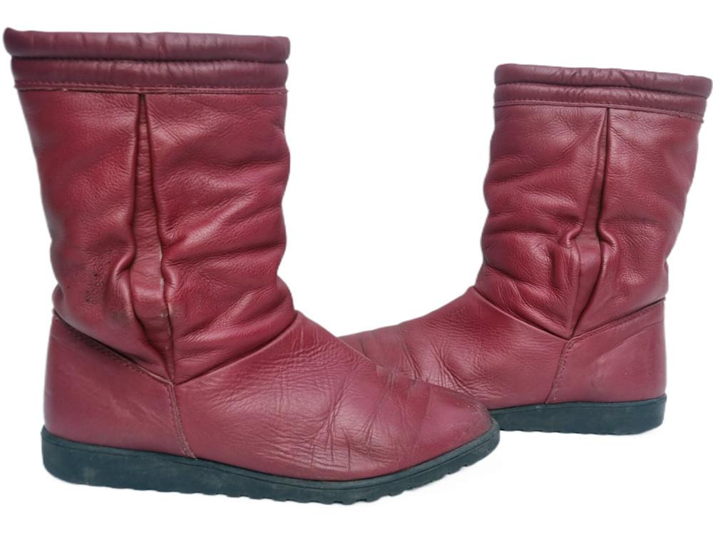 Burgundy Red Leather Winter Boots: Vintage 70s Shearling Lined, UK 6