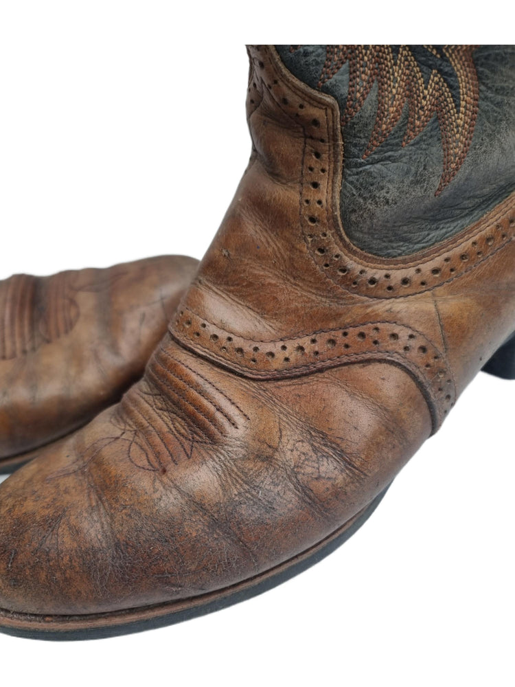 Vintage Leather Cowboy Boots: Distressed Western Biker Boots, UK 8