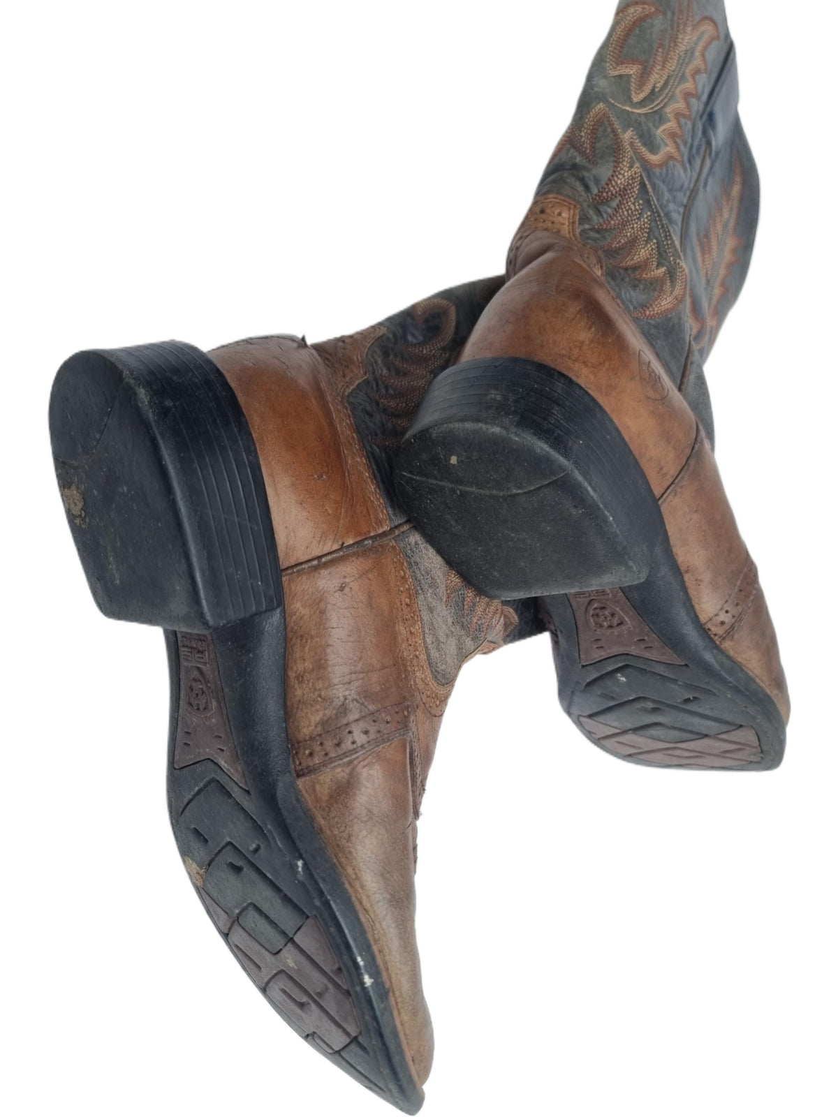Vintage Leather Cowboy Boots: Distressed Western Biker Boots, UK 8