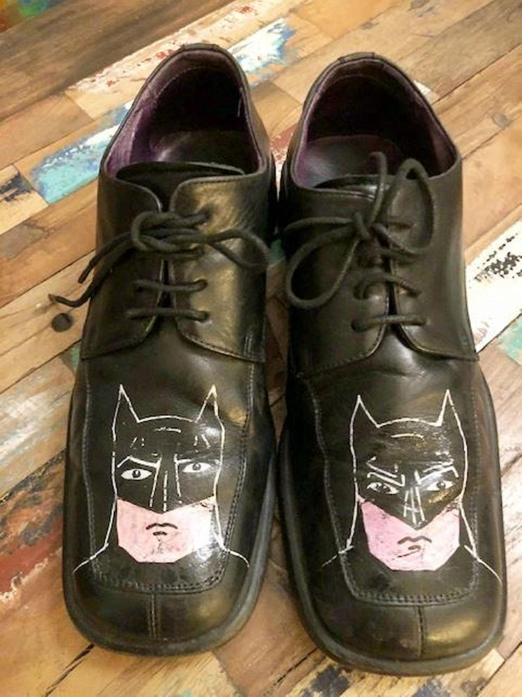 Vintage Leather Lace Up Shoes 40, Hand Painted Superhero Cartoon, Leather Brogues, Funky Footwear, Unique Mens Womens Flats UK 6.5