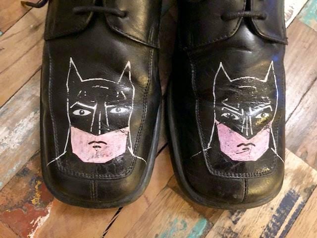 Vintage Leather Lace Up Shoes 40, Hand Painted Superhero Cartoon, Leather Brogues, Funky Footwear, Unique Mens Womens Flats UK 6.5