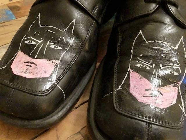 Vintage Leather Lace Up Shoes 40, Hand Painted Superhero Cartoon, Leather Brogues, Funky Footwear, Unique Mens Womens Flats UK 6.5