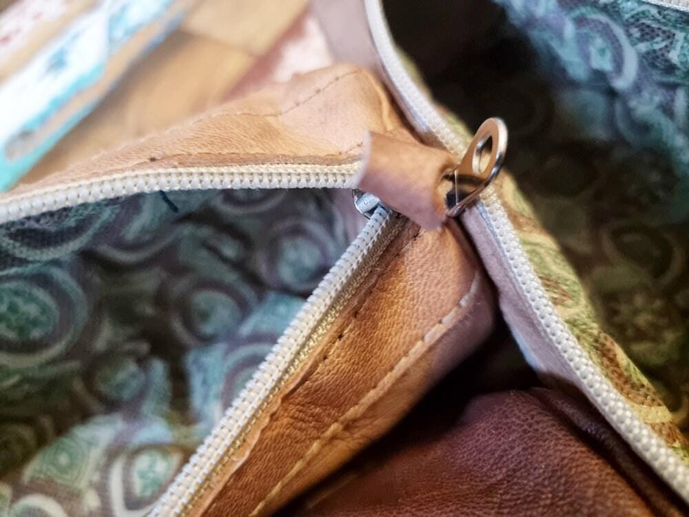Leather Pencil Pouch with Vintage Moroccan Kilim: Boho Makeup Bag