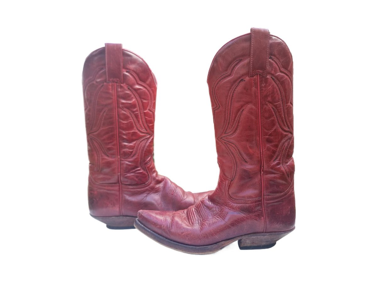 Red Leather Cowboy Boots: Women's Western Line Dancing Shoes - UK 6 / US 8
