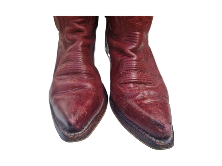 Red Leather Cowboy Boots: Women's Western Line Dancing Shoes - UK 6 / US 8