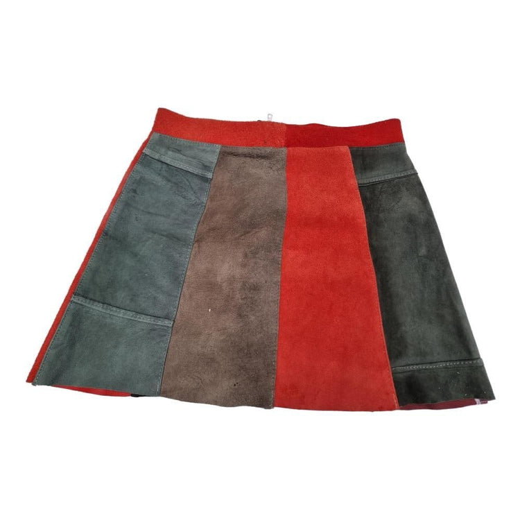 Vintage 70s Patchwork Suede Mini Skirt: Striped Boho Festival Fashion