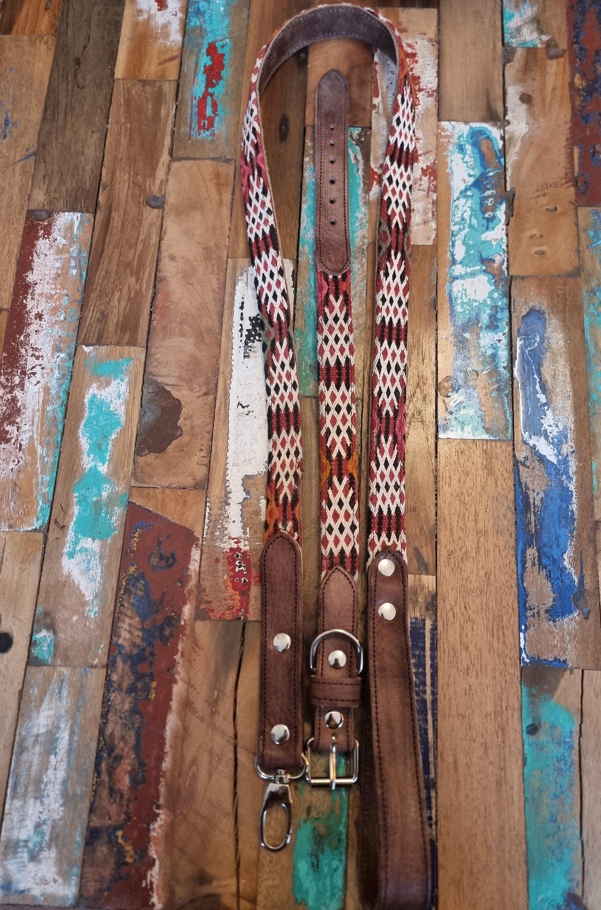 Boho Dog Collar & Leash Set: Moroccan Kilim, Genuine Leather