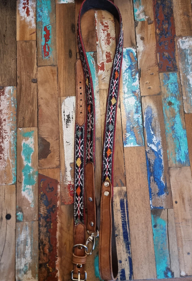 Boho Dog Collar & Leash Set: Moroccan Kilim, Genuine Leather