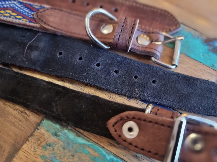 Boho Dog Collar & Leash Set: Moroccan Kilim, Genuine Leather