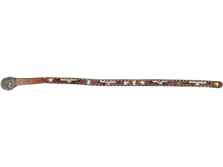 Vintage Hand Tooled Leather Cowboy Belt: American Bald Eagle & Native American Chief
